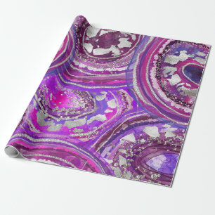 Elegant Watercolor Purple and Silver Agate Slices Wrapping Paper