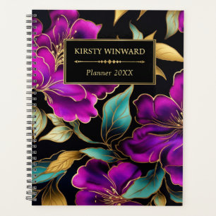 Elegant Watercolor Purple and Teal Flowers Planner