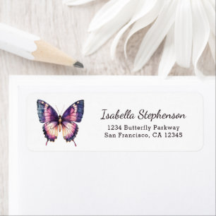 Elegant Watercolor Purple Butterfly Return Address