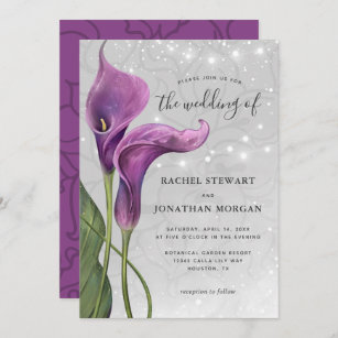 Elegant Watercolor Purple Calla Lily Wedding Invit Invitation