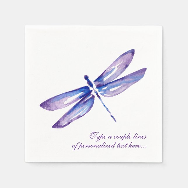 Elegant Watercolor Purple Dragonfly Paper Napkins (Front)