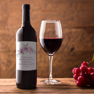 Elegant Watercolor Purple Floral Birthday Party Wine Label