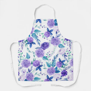 Elegant Watercolor Purple Floral Bouquet   Apron