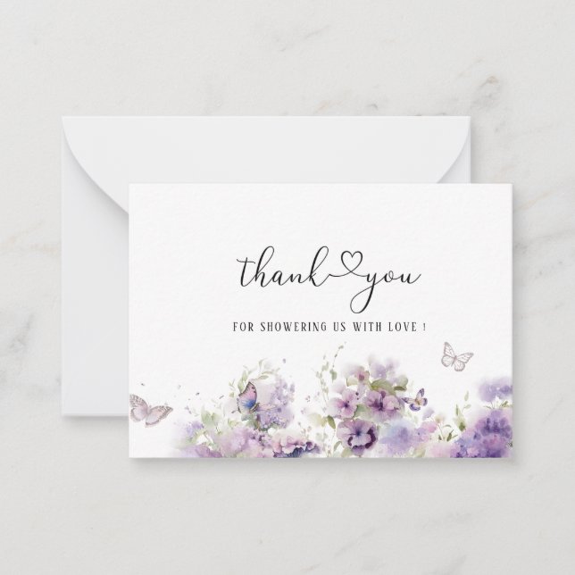 Elegant Watercolor Purple Floral  Butterfly Kisses Card (Front)
