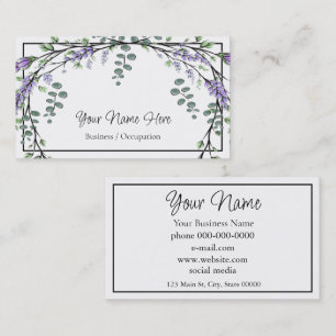 Elegant watercolor purple floral greenery business card