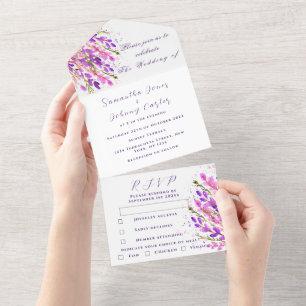 Elegant Watercolor Purple Floral Lilac Wedding All All In One Invitation