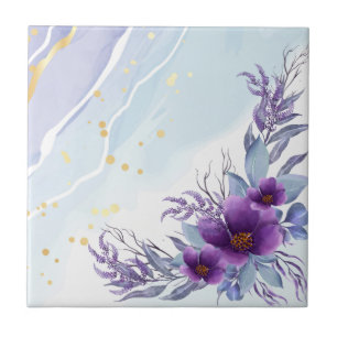 Elegant Watercolor Purple Floral Pillar Tile