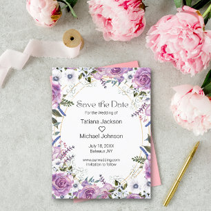 elegant watercolor purple floral save the date  announcement postcard
