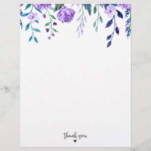 Elegant Watercolor Purple Floral Thank You  Letterhead