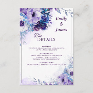 Elegant Watercolor Purple Floral Wedding Details Enclosure Card