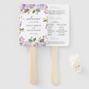 Elegant Watercolor Purple Floral Wedding Program Hand Fan