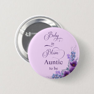Elegant Watercolor Purple Flower Auntie-to-be 2 Inch Round Button