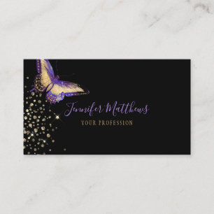 Elegant Watercolor Purple & Gold Glitter Butterfly Business Card