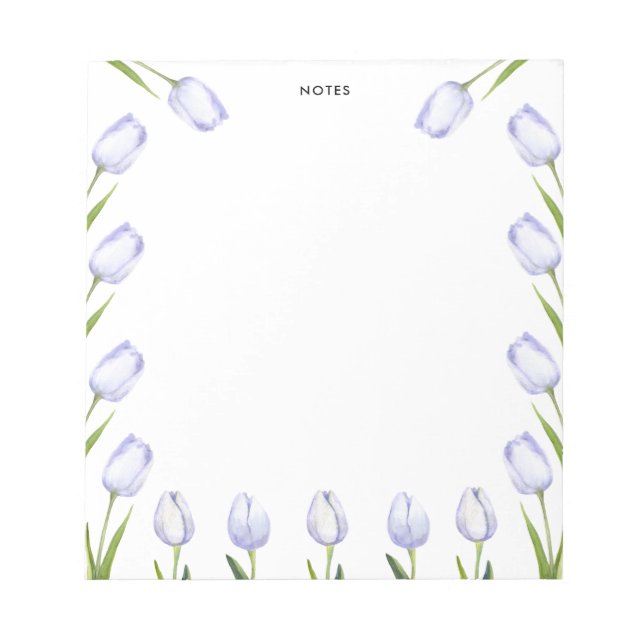Elegant Watercolor Purple Tulip Blooms Floral Notepad (Front)