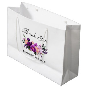 Elegant Watercolor Purple Violet Floral Thank You Large Gift Bag