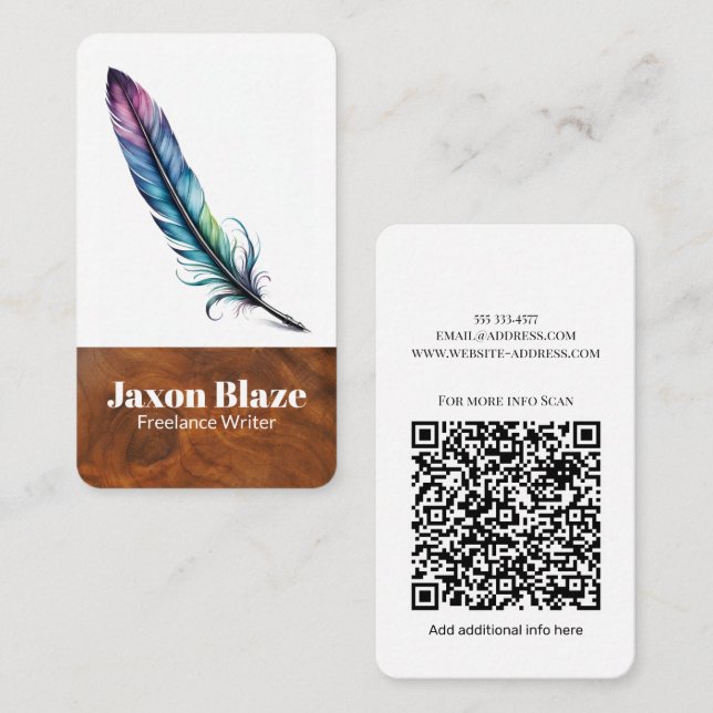 Elegant Watercolor Quill Pen Freelance writter Business Card (Front/Back)