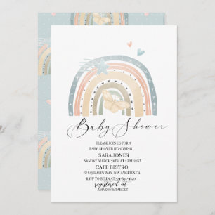 Elegant  watercolor  rainbow and butterfly  Floral Invitation