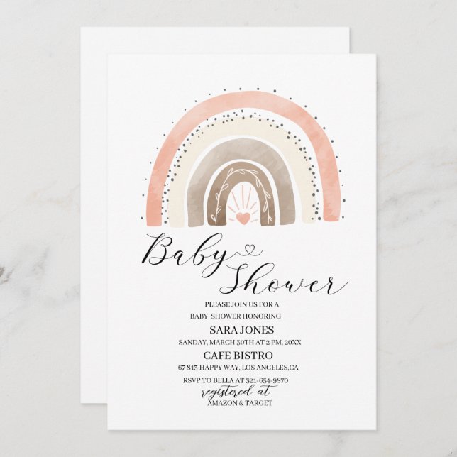 Elegant  watercolor  rainbow  Baby Shower Invitati Invitation (Front/Back)