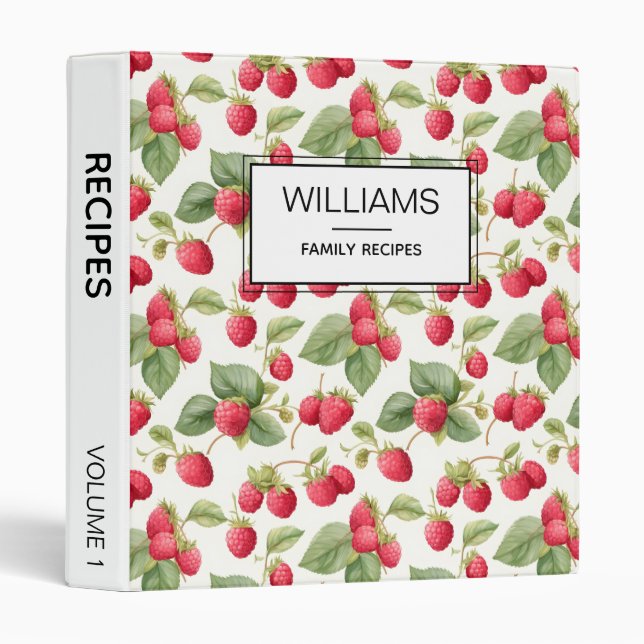 Elegant Watercolor Raspberry Personalized Recipes Binder (Front/Spine)