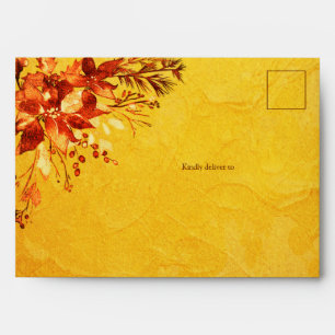 Elegant Watercolor Red and Gold Poinsettia Wedding Envelope