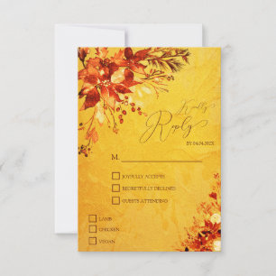 Elegant Watercolor Red and Gold Poinsettia Wedding RSVP Card