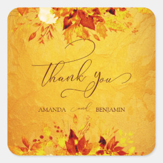 Elegant Watercolor Red and Gold Poinsettia Wedding Square Sticker