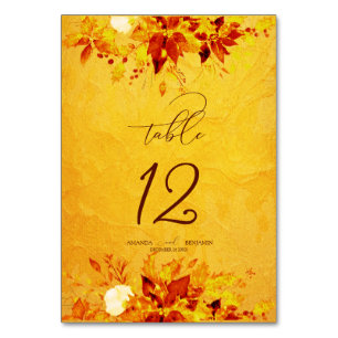 Elegant Watercolor Red and Gold Poinsettia Wedding Table Number