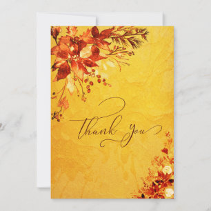 Elegant Watercolor Red and Gold Poinsettia Wedding Thank You Card