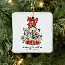 Elegant Watercolor Red Bow Family Christmas Tree