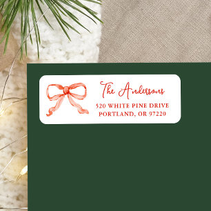Elegant Watercolor Red Bow Return Address
