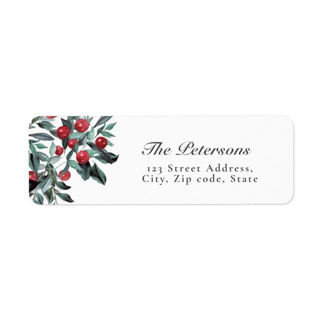 Elegant Watercolor Red Christmas Holly Berries  (Front)