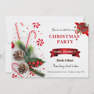 Elegant watercolor red green Christmas Invitation