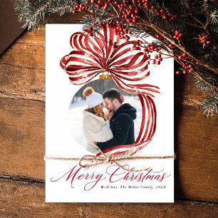 Elegant Watercolor Red Merry Christmas Holiday Card