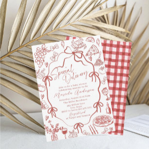 Elegant Watercolor Red Pasta Special Delivery Baby Invitation
