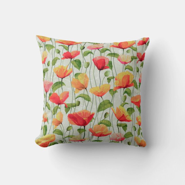 Elegant Watercolor Red Pink and Yellow Flowers | Throw Pillow (Front)