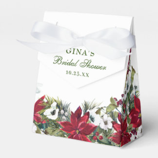 Elegant Watercolor Red Poinsettia Bridal Shower Favor Box