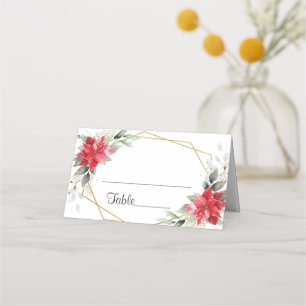 Elegant Watercolor Red Poinsettia Wedding Table Place Card