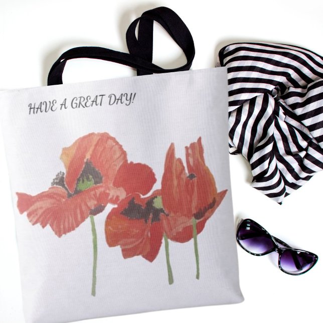 Elegant Watercolor Red Poppies Two Sides Options Tote Bag (Creator Uploaded)