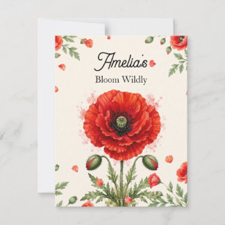 Elegant Watercolor Red Poppy Symmetrical Monogram  Card