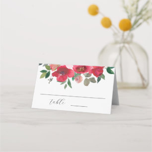Elegant Watercolor Red rose Floral Wedding Place Card