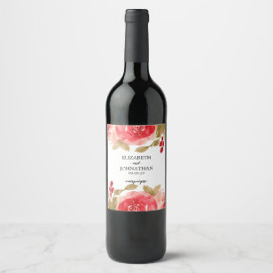 Elegant Watercolor Red Rose Wedding Wine Label