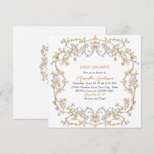 Elegant Watercolor Retro Flowers Frame Baby Shower Invitation