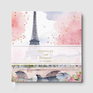 Elegant Watercolor Romantic Paris France Wedding Guest Book