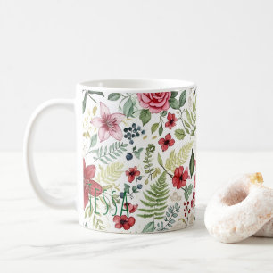 Elegant Watercolor Rose and Lily Botanical Art Coffee Mug