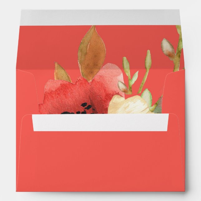Elegant Watercolor Rose Bouquet Coral Envelope (Back (Bottom))
