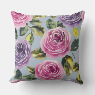 Elegant Watercolor Rose Floral Design Throw Pillow