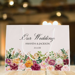 Elegant Watercolor Rose Flower Floral Wedding Large Gift Bag