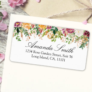 Elegant Watercolor Rose Flower Return Address Label