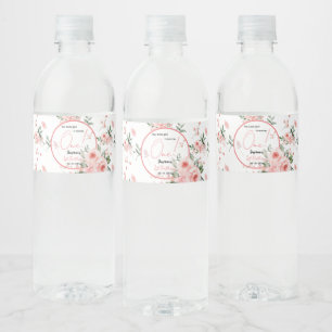 Elegant Watercolor Rose Girl 1st Birthday Water Bottle Label