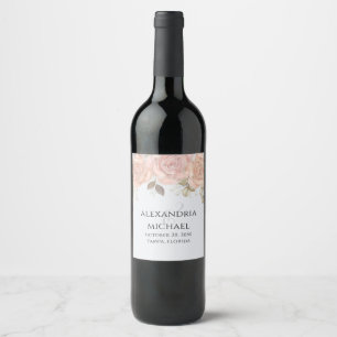 Elegant Watercolor Rose Gold Greenery Foliage Wine Label
